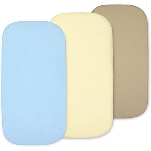 3-Pack Fitted Bassinet Sheets, Compatible with Halo, Snoo, Graco, Dream On Me, Delta, and Other Standard Size Bassinets - Fits Oval, Hourglass, & Rectangle Shapes (Size 32 x 16 x 4 Inches)