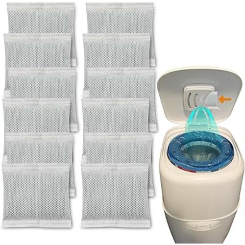 12 Pack Diaper Pail Carbon Filters for Playtex Diaper Genie Complete and Expressions Pail, Charcoal Odor Absorbing Bags for Diaper Genie Diaper Pails with Built-in Odor Controlling Compartment