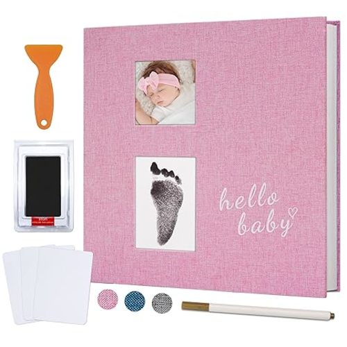 Vienrose Baby Photo Album Self Adhesive Memory Book 4x6 Magnetic Scrapbook Kit with Clean-Touch Ink Pad Handprint Footprint and A Metallic Pen for Boy/Girl 2 Windows 40 Pages