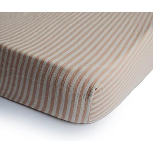 mushie Extra Soft Muslin Fitted Crib Sheet | 192 Thread Count | 28"x 52" (Natural Stripe)