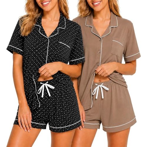 Ultra Performance Womens Pajama Sets 2 Pack Button Down Yummy Short Sleeve PJ Set’s Women’s Lounge Pajamas Set PJs for Women