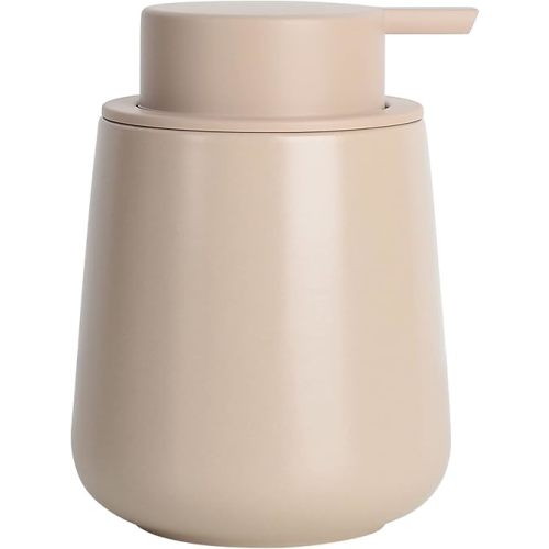 BosilunLife Hand Soap Dispenser - Ceramic Hand Dish Soap Dispenser for Bathroom 12ounce Refillable Liquid Hand Soap Dispenser for Essential Oil, Lotion Soap, Khaki
