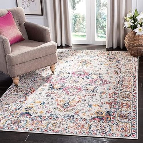 SAFAVIEH Madison Collection Area Rug - 4' x 6', Purple Pink Fuchsia & Ivory, Boho Chic Distressed, Non-Shedding & Easy Cleaning, Ideal for Living Room, Bedroom, Home Office, Dining Space (MAD603R)