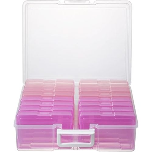 novelinks Photos Organizer 4" x 6" Photo Storage Box with Handle - 16 Inner Photo Cases Photo Box Storage Picture Organizers and Storage (Pink Gradient)
