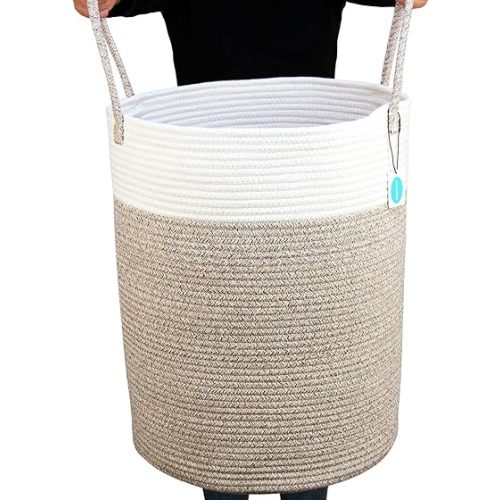 Casaphoria Tall Laundry Basket with Handles,Woven Cotton Rope Storage Basket for Organizing,Round Storage Hamper for Blanket Pillows Dirty Clothes,Woven Basket Large for Bathroom LivingRoom Bedroom