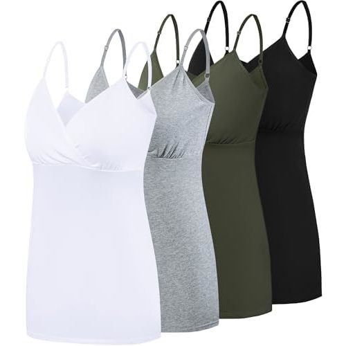 SUIEK 4 Pack Nursing Tank Tops Maternity Cotton Cami Breastfeeding Sleep Bralette
