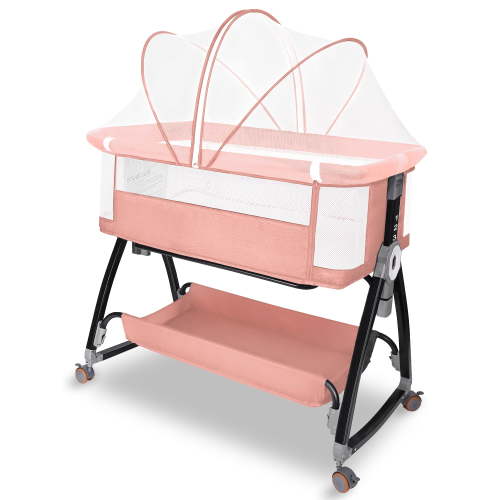 HDJ Baby Bassinet, Adjustable Bedside Sleeper with 360°Wheel, Removable Newborn Moving Cradle, 0-2 Months, Pink