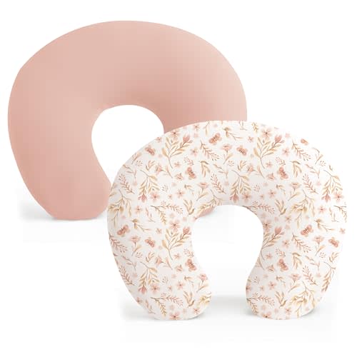 Konssy 2 Pack Nursing Pillow Covers, Stretchy and Soft Nursing Cover for Breastfeeding, Pillow Slipcover for Baby Girls Boys Newborn (Pink Spring, Pink)