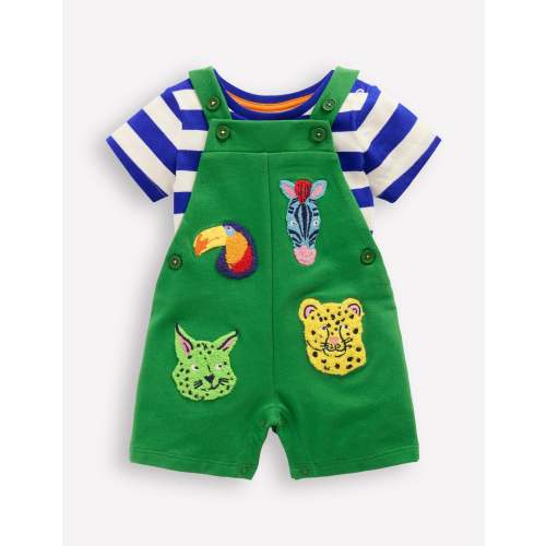 Boucle Jersey Overalls Set-Green Jungle Animals