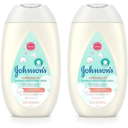 Johnson's CottonTouch Newborn Baby Face and Body Lotion, Hypoallergenic Moisturization for Baby's Skin, Made with Real Cotton, Paraben-Free, Dye-Free, 13.6 fl. oz (Pack of 2)