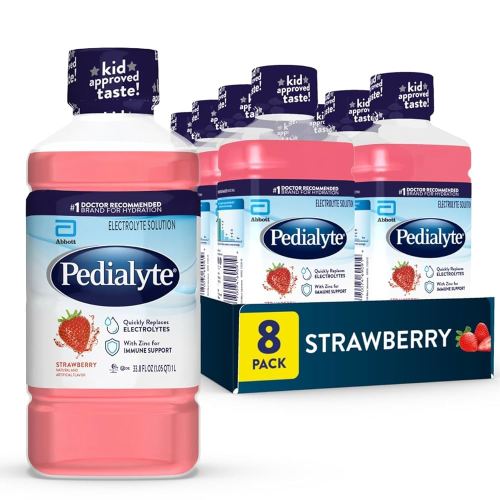 Pedialyte Electrolyte Drink, Hydration Drinks for Kids & Adults, Strawberry, Liter, Pack of 8