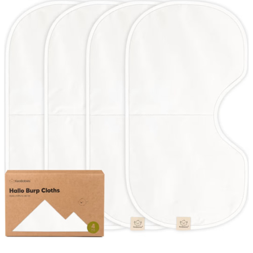 KeaBabies 4-Pack Baby Burp Cloths Baby Girl, Boy - Organic Cotton Burp Cloth, Extra Large, Absorbent, Soft Burping Cloths & Bibs Set for Babies, Newborn Burp Clothes, Thick Burp Rags (Soft White)