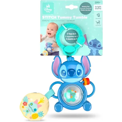 Bright Starts Disney Baby Stitch Tummy Tumble Baby Toy - Spinning Bead Chaser Toy, On The Go Travel, Unisex, Stroller Toy for Newborns & Up