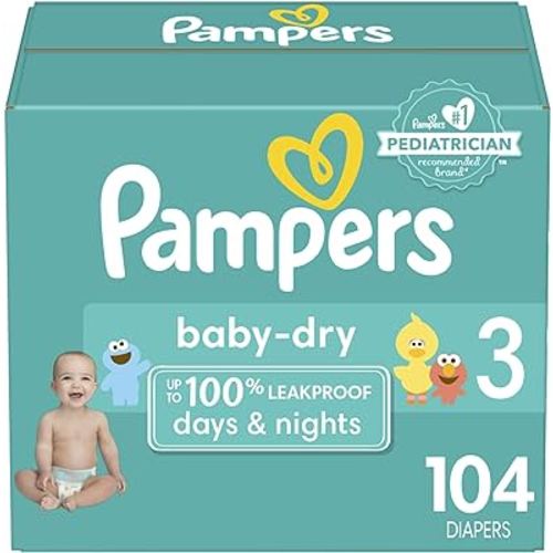 Pampers Baby Dry Diapers - Size 3, 104 Count, Absorbent Disposable Diapers