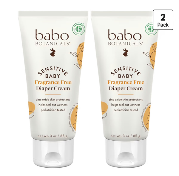 Babo Botanicals Sensitive Baby Fragrance-Free Diaper Cream - 25% Natural Zinc Oxide - Calendula, Shea & Cocoa Butter - EWG Verified - Vegan- From birth on