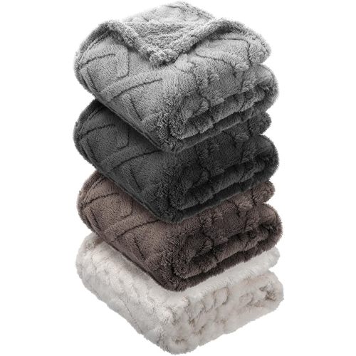 4 Pcs Fleece 30" x 40" 3D Fluffy Baby Blanket for Boys Nursery Little Girl Infant or Newborn Receiving Swaddling Blankets(Dark Color)