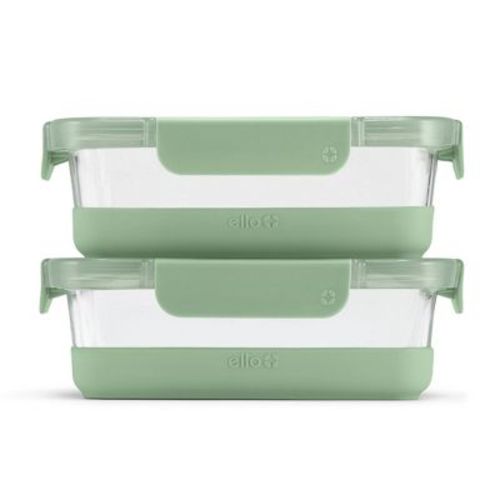 Ello 4pc 3.4c Glass Refresh Food Storage Container Set Green: Meal Prep, Locking Lids, Oven & Microwave Safe