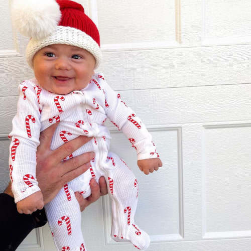 Organic Waffle Basic Zip Footie, Candy Cane
