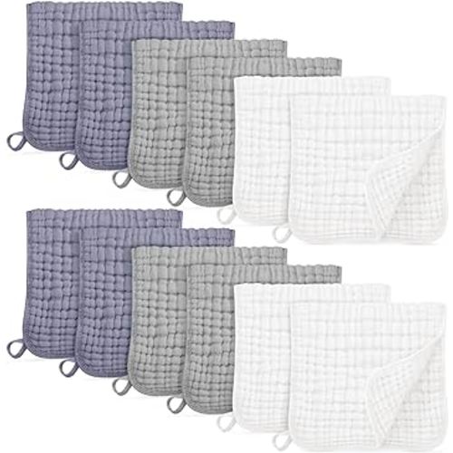 Muslin Burp Cloths for Baby 100% Cotton Burping Cloths for Boys Girls Large 20''X10'' Extra Soft and Absorbent 12 Pack - White and Grey