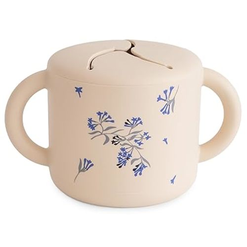 mushie Silicone Snack Cup | Spill Proof Food Container for Toddler and Baby (Lilac Flowers)