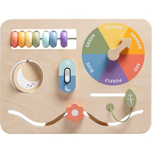 Pearhead Wooden Busy Board for Toddlers, Montessori Sensory Activity Board for Fine Motor Skill Development, Educational Toy, Easter Gift for Babies & Toddlers, Ages 12 Months+