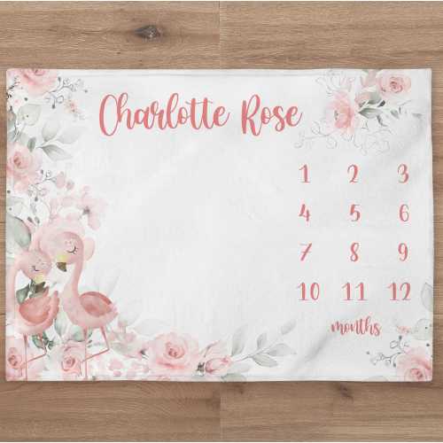 Flamingo Milestone Blanket Personalized Baby Girl Month Flowers Blanket Floral Nursery Custom Newborn Age Tracker New Mom Baby Shower Gift