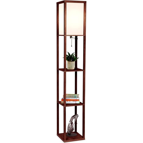 Brightech Maxwell - Modern Shelf Floor Lamp with Lamp Shade and LED Bulb - Corner Display Floor Lamps with Shelves for Living Room, Bedroom and Office - Havana Brown