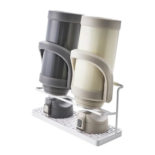 Yamazaki Home Tower Countertop Two Tier Bottle Drying Rack, Wide Jug Storage Stand with Drainage Tray for Kitchen Counter for Glass Metal Or Plastic Bottles - Steel