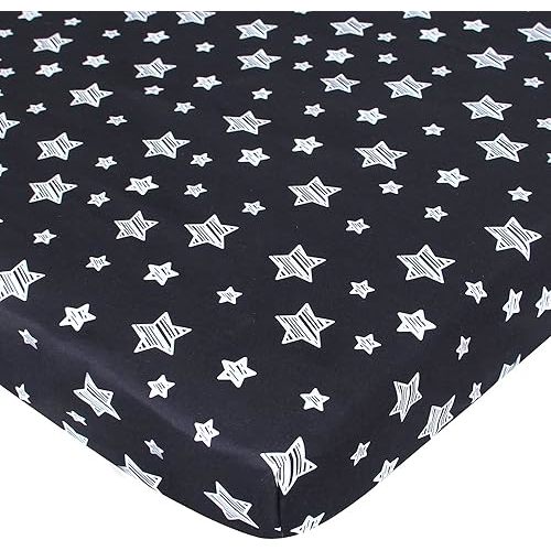 Pack and Play Sheets Fitted Boy, Mini Crib Sheets fits 39"x 27"x 5" Graco Playard Playpen, Black Star Print Pack and Play Fitted Sheets for Mini Crib Bedding