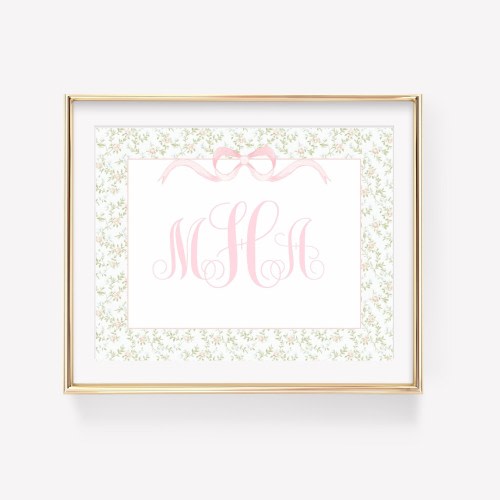 Girl Monogram Wall Art, Floral Nursery Monogram, Grandmillennial Wall Art, Pink Nursery Decor, Baby Shower Gift, Custom Monogram, Printable