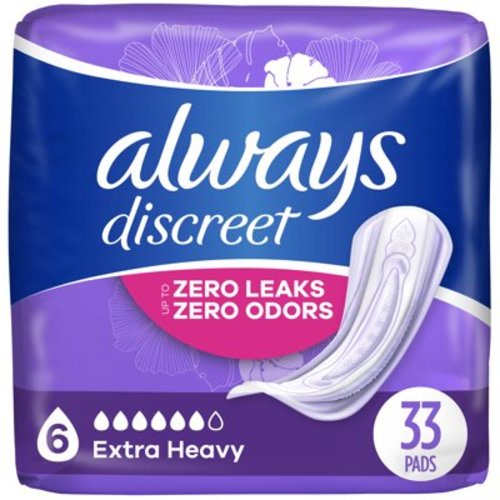 Always Discreet Regular Incontinence Pads, Extra Heavy Absorbency, 33 Ct