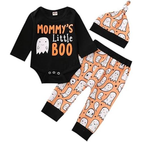 My First Halloween Baby Boy Outfit Newborn Long Sleeve Romper Pants Hat Baby Pumpkin Clothes Fall Winter