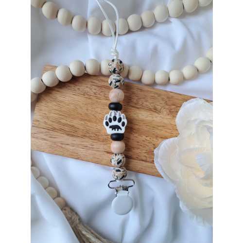 Bear Paw Pacifier Clip, Binky Clip, Silicone Beaded Paci Clip, Antimicrobial, Wilderness theme