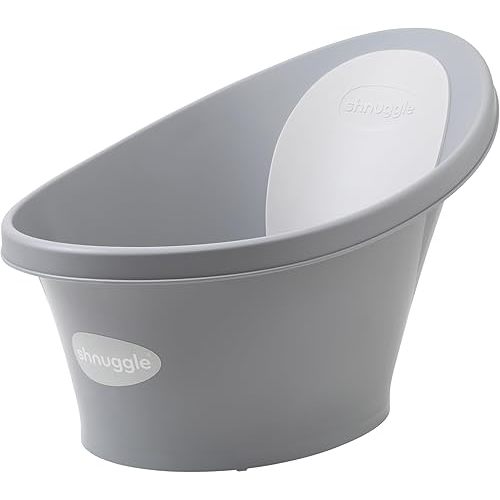 Shnuggle Newborn Baby Bath | Built in Support Bump and Soft Backrest | Suitable from Newborn | Bath Seat Support Includes Plug | Pebble Grey