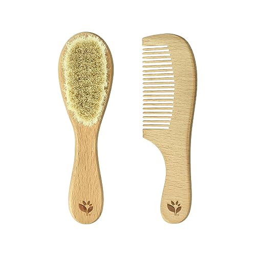 green sprouts Baby Brush & Comb Set | Gently grooms baby's hair | Made of natural wood and bristles