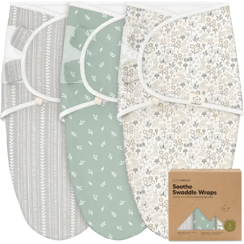 KeaBabies 3-Pack Organic Baby Swaddle Sleep Sacks - Swaddles for Newborns, Infant 0-3 Months, Baby Girls, Boys, Soft & Snug Newborn Sleep Sack, Nursery Swaddling Blankets (Prairie)