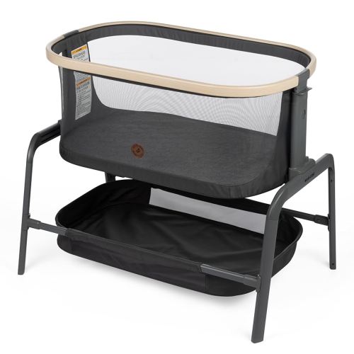 Maxi-Cosi Iora Baby Bassinets Bedside Sleeper, Portable Bassinet, Infant Bedside Sleeper Crib, Height Adjustable, Breathable Mesh, Large Storage Basket, Classic Graphite