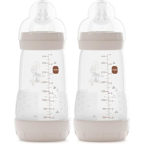 MAM Easy Start Anti-Colic Baby Bottle 9 oz, Medium Flow, Breastfeeding-Like Silicone Nipple Bottle, Reduces Colic, Gas, & Reflux, Easy-to-Clean, BPA-Free, Vented Baby Bottles for Newborns, 2+ Months