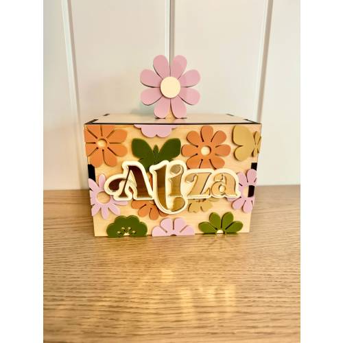 Personalize piggy bank, Retro Flowers Piggy Bank, Flowers baby nursery, Piggy banks for girl, Coin bank, Easter kids gift