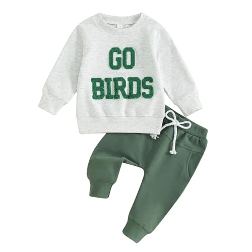 Dewadbow Toddler Baby Football Outfits Sundays are for The Birds Sweatshirt Top Pants Set Cute Fall Clothes