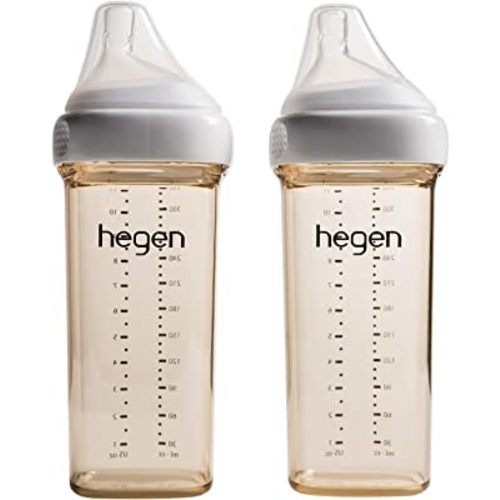 Hegen Baby Bottles- Anti Colic Baby Bottles Wide Neck- Breastfeeding System 11 oz with Fast Flow Teats (2 Pack)