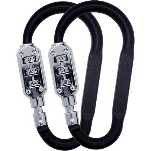 Combination Carabiner Clips,V-Resourcing Resettable 3 Dial Digit Combination Lock Carabiner Keychain,for Suitcase Luggage Travel Baggage Backpack (D Shaped, Large Size, Black, 2 Pack)
