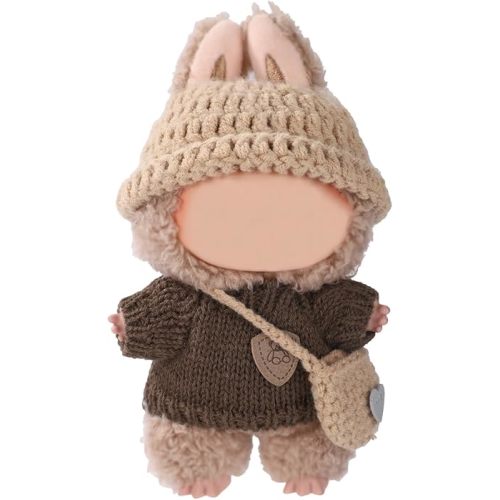 Doll Clothes Set, 3-Piece Brown Plush Doll Outfit Include Hat Sweater Bag Cute Dolls Outfit Accessories for 6.7in Dolls Only Include Clothes