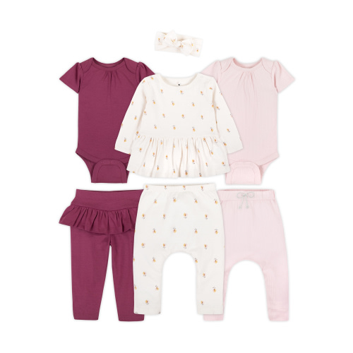 Little Star Organic Baby Girls 7Pc Mix and Match Gift Set, Size Newborn-24 Months