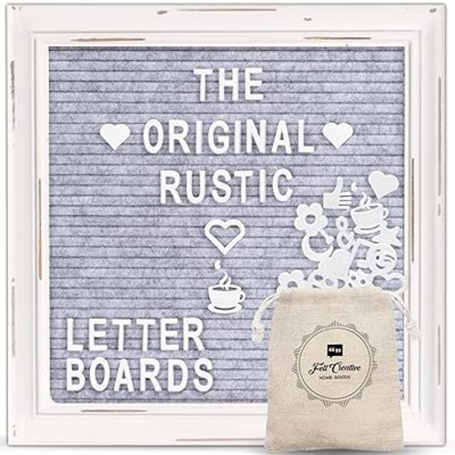 Gray Felt Letter Board Back to School Sign with Rustic Wood White Frame - Grey Farmhouse Letter Board Sign with Stand - Baby Announcement 10x10 Felt Board Changeable Message Board with 350 Letter Set