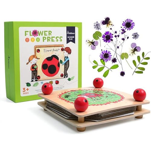 Happytime Kids' Flower & Leaf Press Nature Crafts Wooden Art Kit Outdoor Play Learning Toy Creativity Pressed Flower Art Kit DIY Recycle Floral Press Gift for Kids & Teens, Girls & Boys