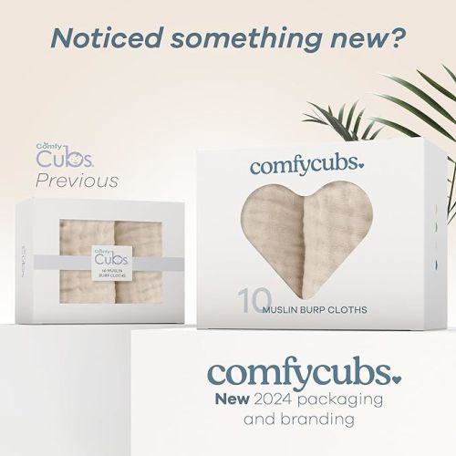 Comfy Cubs Muslin Burp Cloths Large 100% Cotton (Sand, 10-Pack, 20" X10")