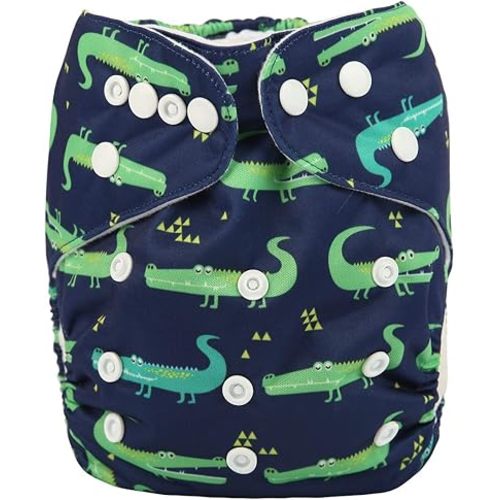 Baby Pocket Diaper Nappy Reusable Washable 8lbs to 36lbs (Green Crocodile)