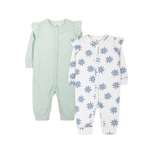 Little Star Organic Baby Girls 2Pk Coveralls, Size Newborn-12M