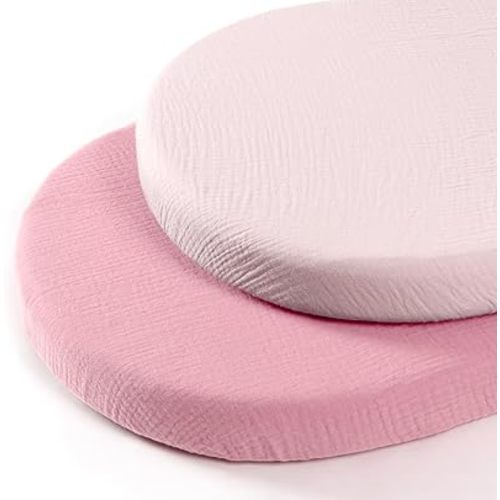 lulumoon Baby Muslin Bassinet Sheets: Cotton Bassinet Sheets Neutral for Boys and Girls - Bassinet Sheets Fitted for Oval Rectangle or Hourglass